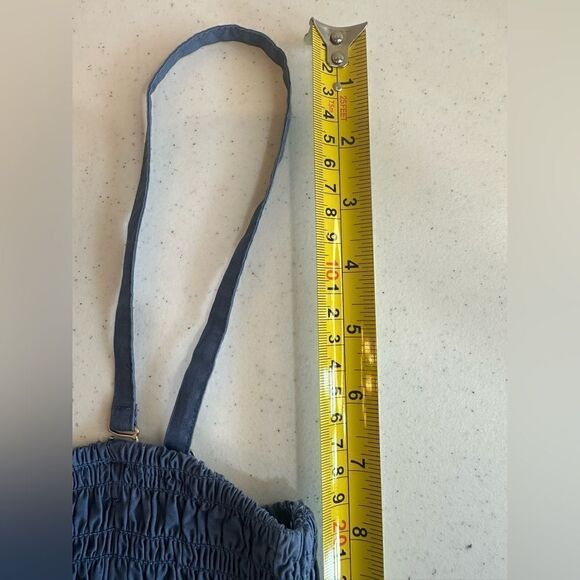 American Eagle Women Size Medium Blue Smocked Lace Up Adjustable Strap Crop Top - Picture 11 of 13